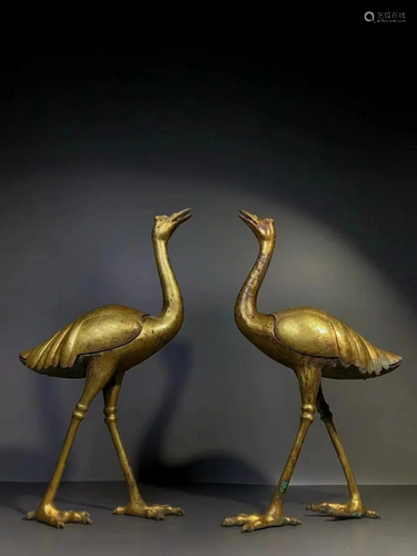 A Pair of Gilt Bronze Swan Statues