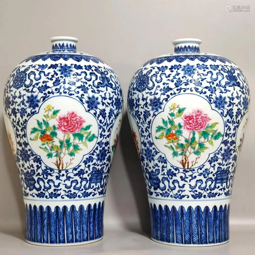 A Pair of Porcelain Meiping Vases