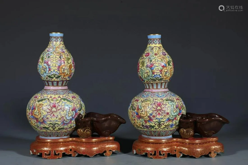 A Pair of Porcelain Double Gourd Shaped Ornaments