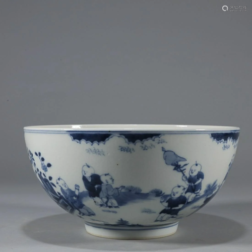 CHINESE BLUE-AND-WHITE BOWL DEPICTING 'CHILDREN AT PLAY...