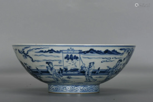CHINESE BLUE-AND-WHITE BOWL DEPICTING 'FIGURE STORY...