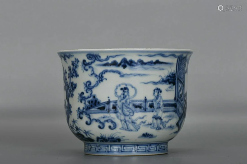CHINESE BLUE-AND-WHITE BOWL DEPICTING 'FIGURE STORY...