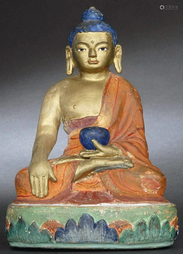 19thC Mongolian Buddha sculpted out of paper mache