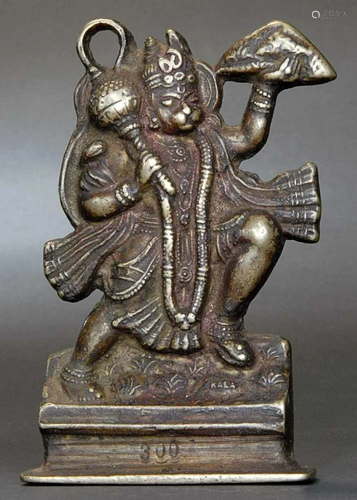 HANUMAN, 19th Century India, Bronze, 4-1/2 Inches Tall.