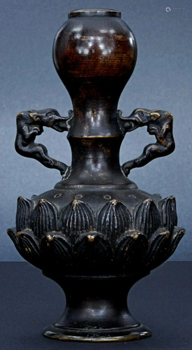 19th Century Japan bronze altar vase. Measures 4.25