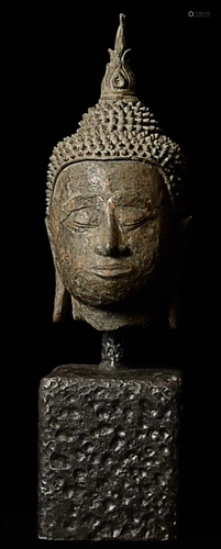 Large 17thC/Earlier Laos Bronze Buddha head.