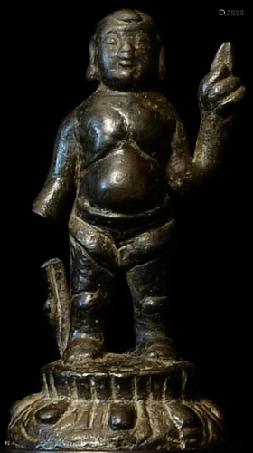 Very early folk style Chinese Bronze Baby Buddha pointing to...