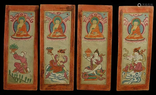 Set of 4 vintage/old Mongolian Buddhist paintings.