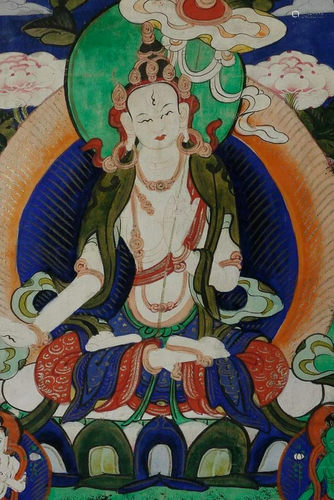 Lovely old Mongolian Thangka. Vibrantly painted