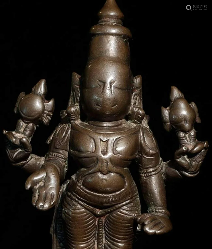 Set of three Matched Indian Bronze Hindu Figures- Vishnu fla...