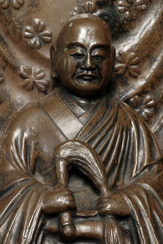 Japanese Meiji patinated metal casting of a monk- I