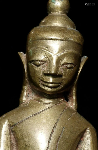 17/18thC bronze Burmese Buddha. 4.5" tall