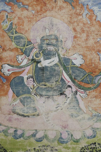 18/19thC Tibetan Thangka of a fierce deity. Actual