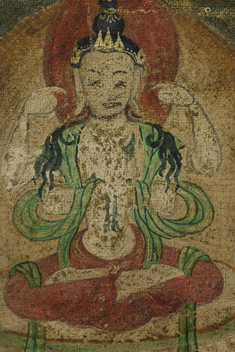 Decorative small antique Mongolian thangka.