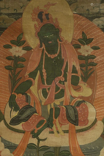 Antique Mongolian Green Tara Thangka.