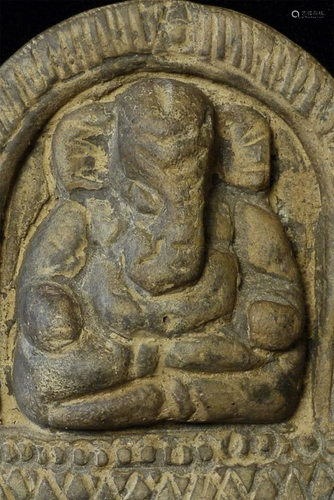 Antique Ganesh clay plaque. Probably Thailand or