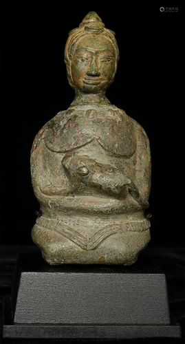 Superb 12/13thC Khmer Lime Pot figure holding a dog.