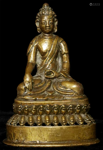 Antique Nepalese Bronze Buddha. Thickly cast, with good