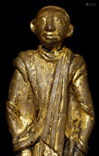 Delightful 19thC Burmese bronze monk. 8 inches tall, 10