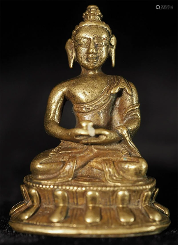 Antique Chinese or Tibetan gilded bronze miniature