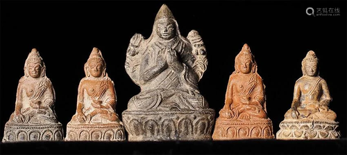 Group of FIVE 18/19thC Mongolian or Tibetan Buddhas and