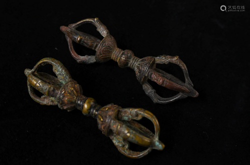 2 Antique Bronze Mongolian dorjes