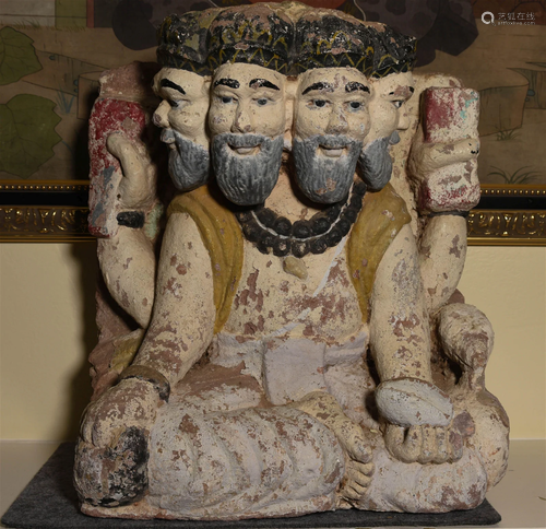 18/19thC or earlier Stone Brahma- Large 4 headed sculpture- ...