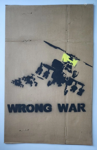 BANKSY B.1974 BRITISH STENCIL ON CARDBOARD WRONG WAR