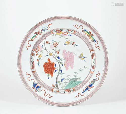 CHINESE PORCELAIN FAMILE ROSE FLOWER PLATE