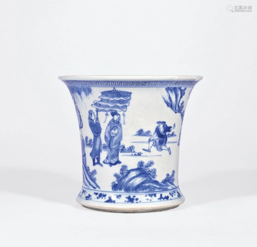 CHINESE PORCELAIN BLUE AND WHITE FIGURES AND STORY SCHOLAR B...