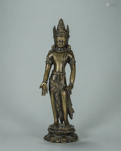 CHINESE GILT BRONZE STANDING GUANYIN