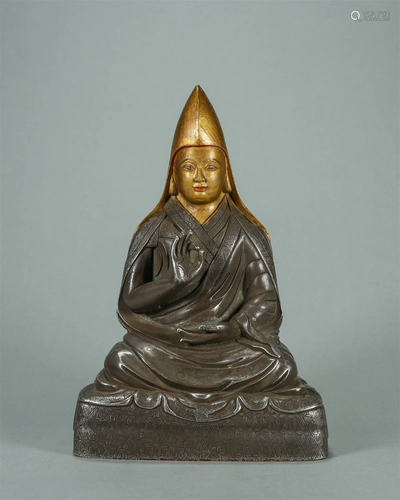 TIBETAN PARTLY GILT SILVER SEATED BUDDHA