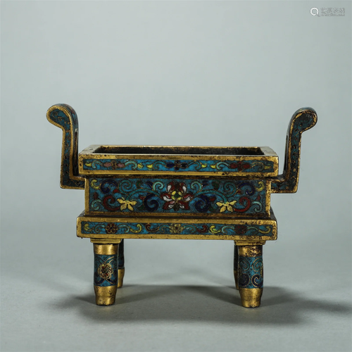 CHINESE CLOISONNE FLOWER SQUARE CENSER BURNER