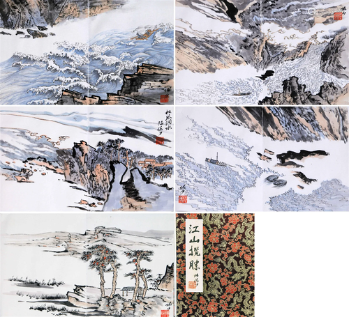 FIVE PAGES OF CHINESE ALBUM PAINTING OF MOUNTAIN VIEWS SIGNE...