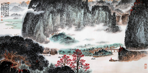 CHINESE SCROLL PAINTING OF MOUNTAIN VIEWS SIGNED BY QIAN SON...