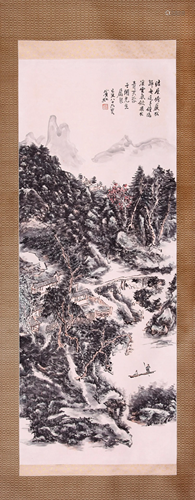 CHINESE SCROLL PAINTING OF MOUNTAIN VIEWS SIGNED BY HUANG BI...