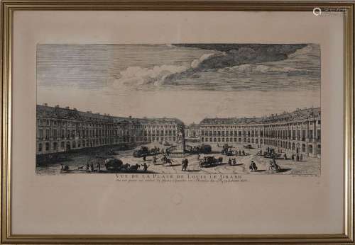 GRAVURE D'après Jean Rigaud (1681-1774), Vue de la Place Lou...