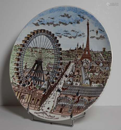 PLAT décoratif en faïence "Grande Roue de Paris".<...