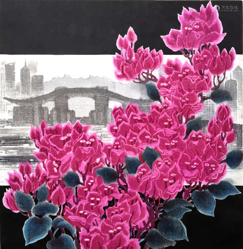 常桂林（1946—） 勒杜鵑花之十木版浮水印