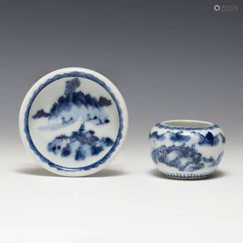 Two Chinese blue and white scholar's items  Republic period ...
