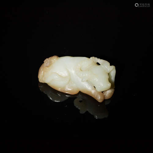 A Chinese jade carving of an oxen  Republic period 民國 玉巧...