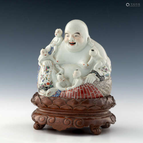 A Chinese famille rose Budai with five children  Republic pe...
