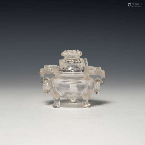A Chinese crystal tripod censer  19th century 十九世紀 水晶蓋...