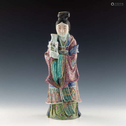 A Chinese famille rose statuette of a court lady  19th centu...
