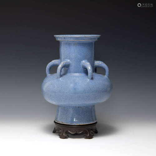 A Chinese blue-glazed vase with six elephant-head handles  1...