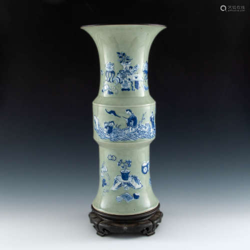 A Chinese celadon ground blue and white ceramic vase  early ...
