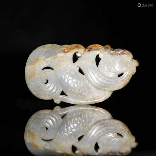 A Chinese carved jade aquatic beast toggle  Ming dynasty 明代...