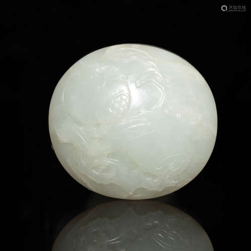 A Chinese white jade plaque carved with pomegranates  18th/1...