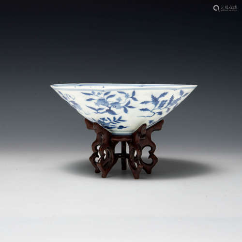 A Chinese blue and white conical bowl by Xiao Fang Yao   曉芳...