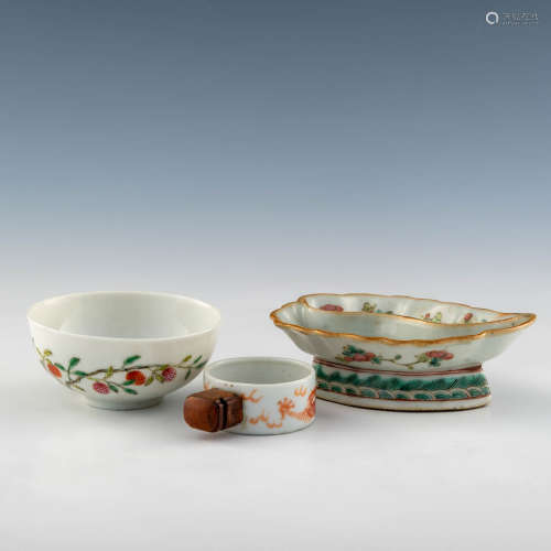 A group of three Chinese famille rose porcelains  19th centu...